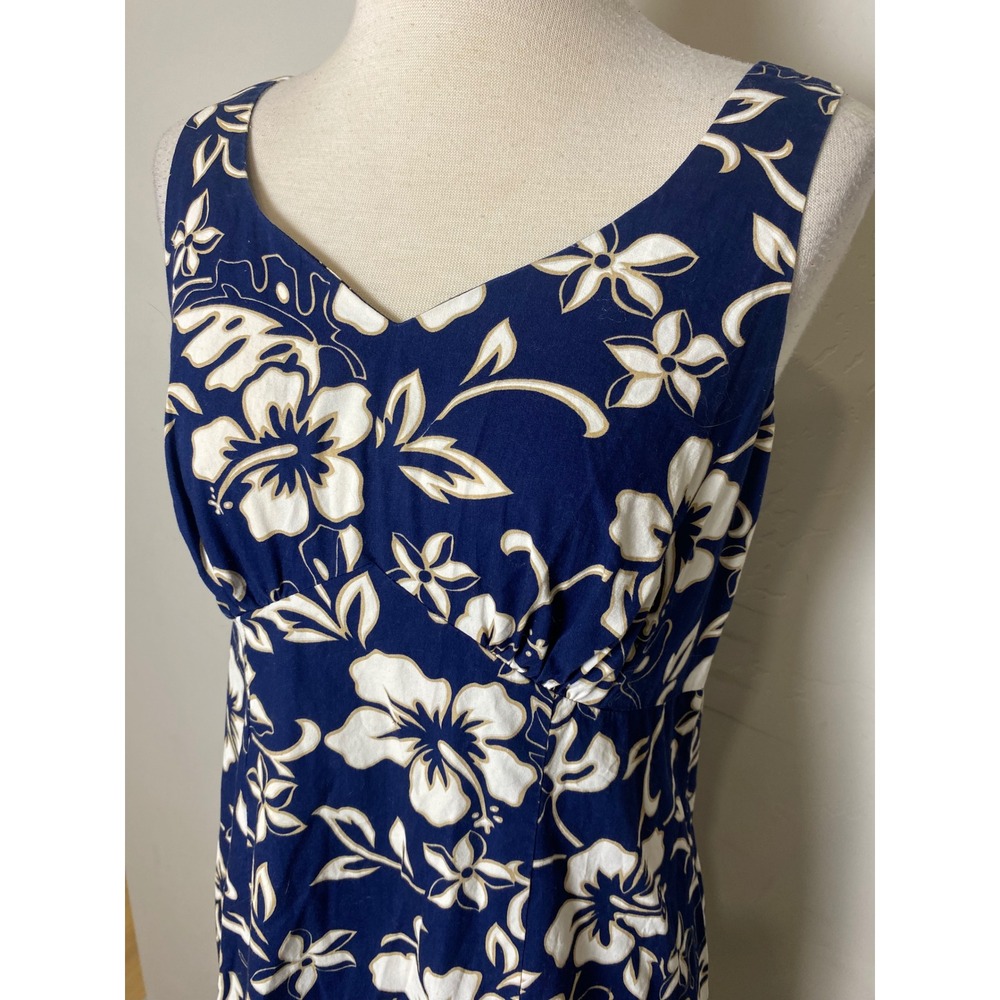 Hilo Hattie Vintage 90s Hawaiian Floral Sheath Dress Navy Blue Size 8 Made in HI - Picture 3 of 7